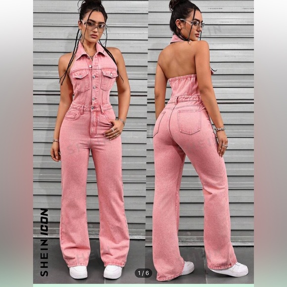 Pink Denim Jumpsuit - Picture 1 of 4